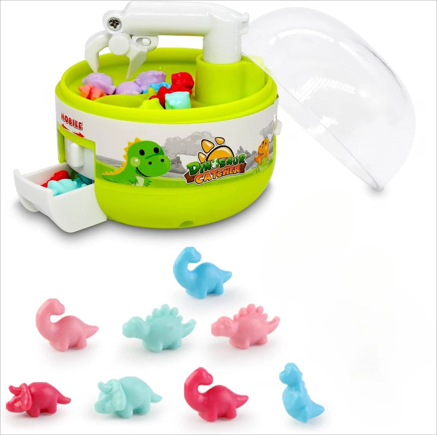 Exciting Dinosaur Figure Grabber Capsule Toy - Mini Claw Machine for Stress Relief and Fun! Perfect Gift for Kids and Adults!